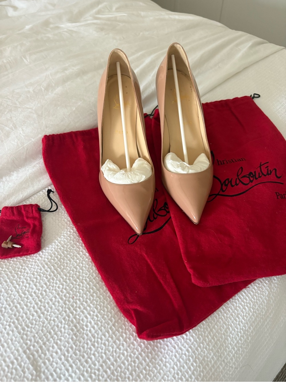 Christian Louboutin nude Patent Pointed-Toe Pumps